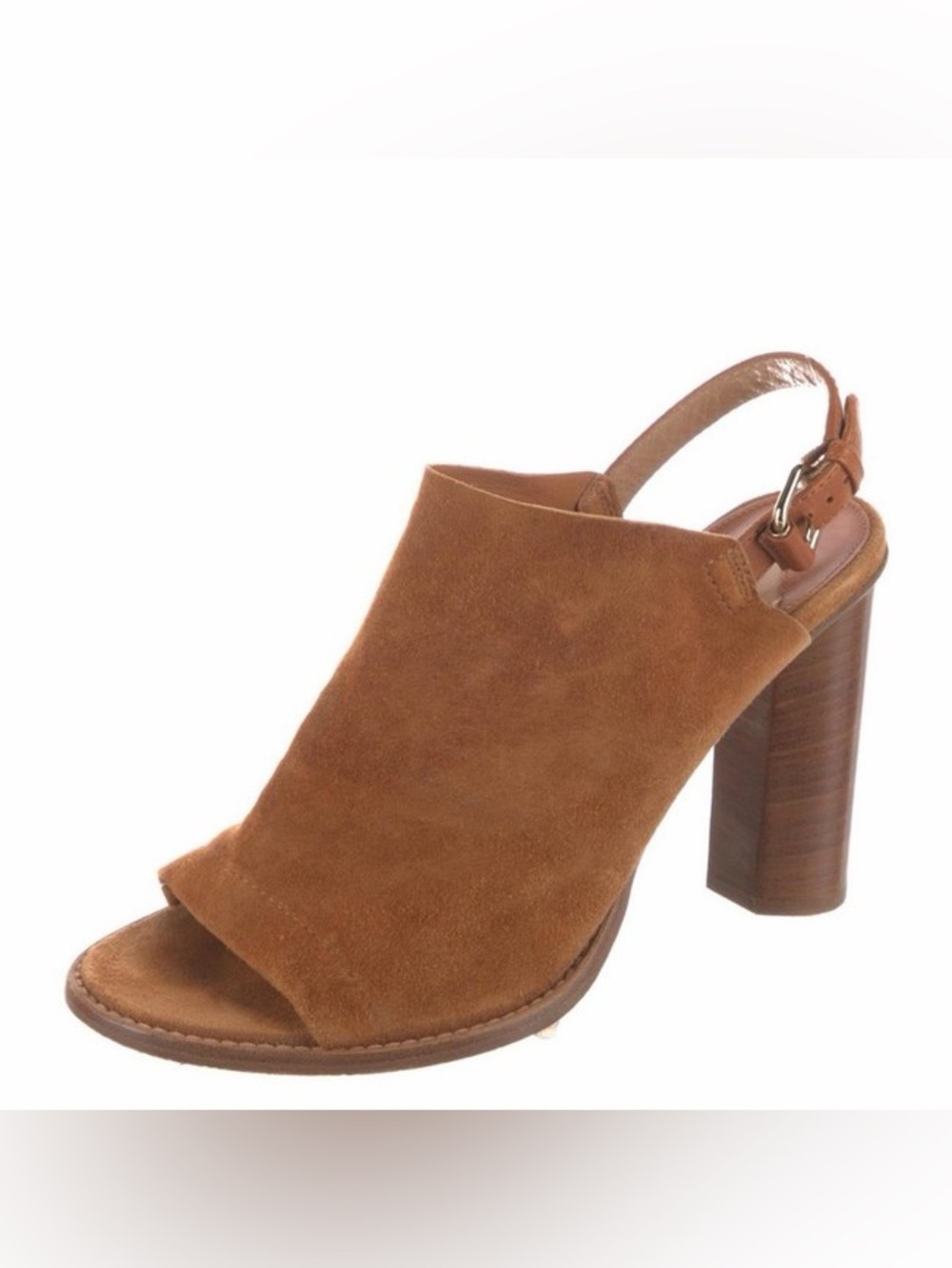 Tamara Melon Suede Open-Toe Slingback Block Heel Sandal - Brown